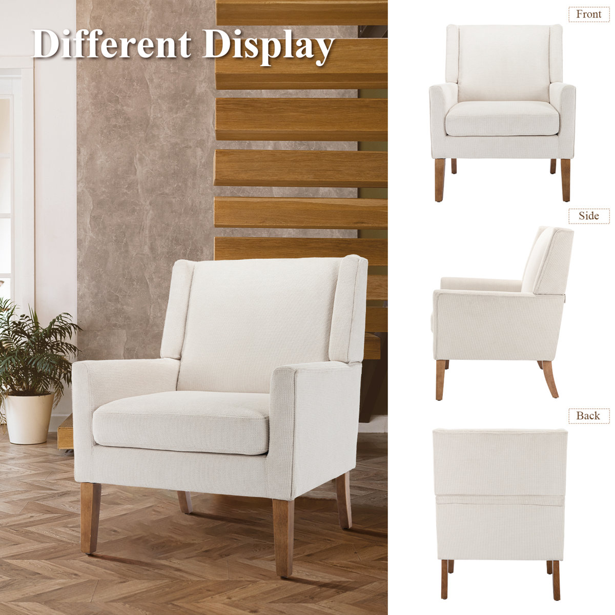 Leston Wide Upholstered Fabric Accent Armchair with Solid Wood Leg